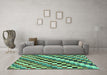 Machine Washable Checkered Turquoise Modern Area Rugs in a Living Room,, wshabs168turq