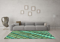 Machine Washable Checkered Turquoise Modern Rug, wshabs168turq