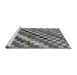 Sideview of Machine Washable Checkered Gray Modern Rug, wshabs168gry