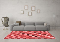 Machine Washable Checkered Red Modern Rug, wshabs168red