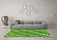 Machine Washable Checkered Green Modern Rug, wshabs168grn