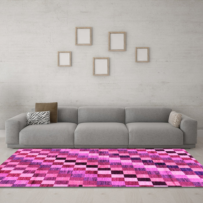 Machine Washable Checkered Pink Modern Rug in a Living Room, wshabs168pnk