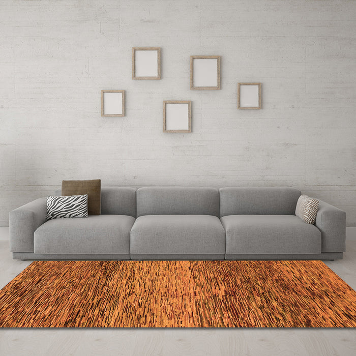 Machine Washable Abstract Orange Modern Area Rugs in a Living Room, wshabs1690org