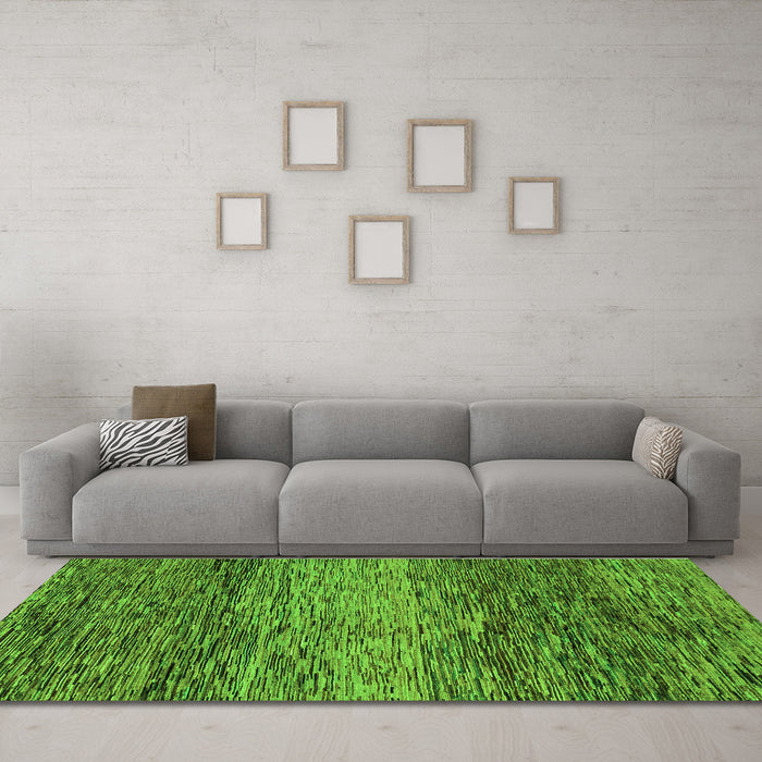 Machine Washable Abstract Green Modern Area Rugs in a Living Room,, wshabs1690grn