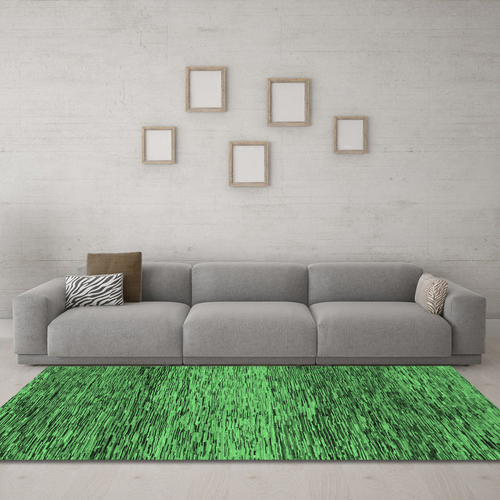 Machine Washable Abstract Emerald Green Modern Area Rugs in a Living Room,, wshabs1690emgrn