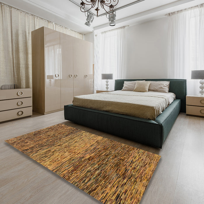 Abstract Saddle Brown Modern Rug in a Bedroom, abs1690