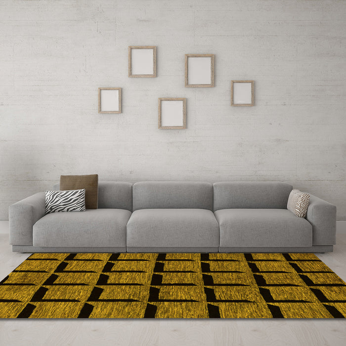 Machine Washable Abstract Yellow Modern Rug in a Living Room, wshabs1691yw
