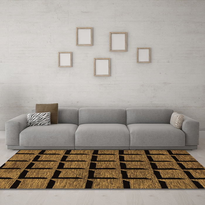Machine Washable Abstract Brown Modern Rug in a Living Room,, wshabs1691brn