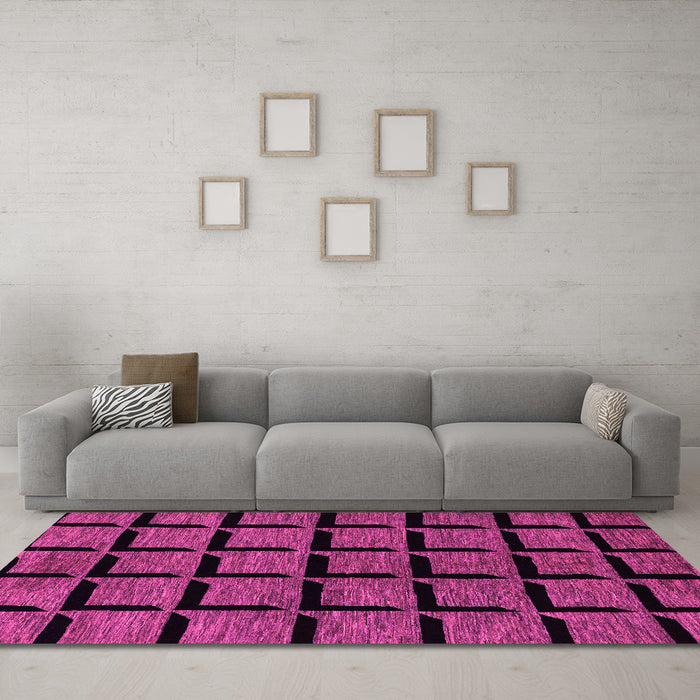 Machine Washable Abstract Pink Modern Rug in a Living Room, wshabs1691pnk