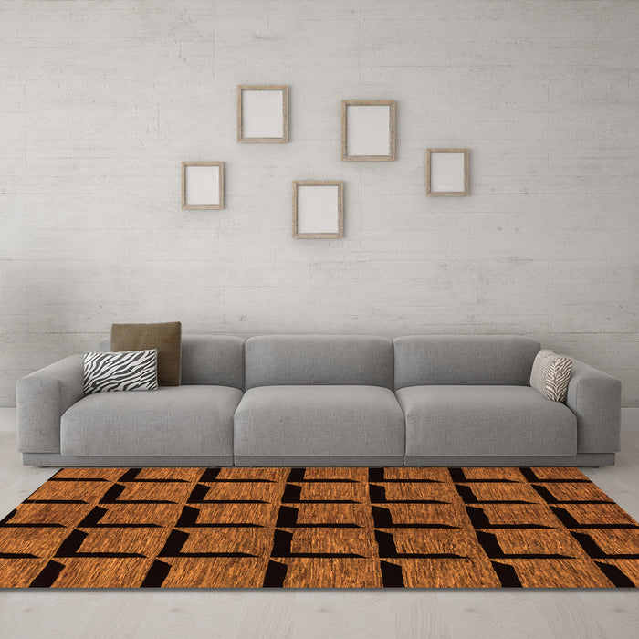 Machine Washable Abstract Orange Modern Area Rugs in a Living Room, wshabs1691org