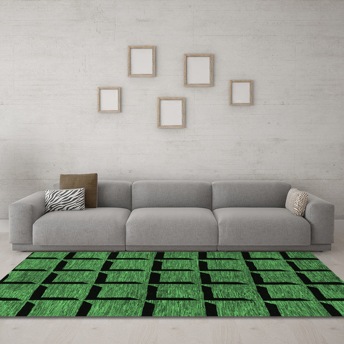 Machine Washable Abstract Emerald Green Modern Area Rugs in a Living Room,, wshabs1691emgrn