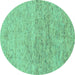 Round Machine Washable Abstract Turquoise Modern Area Rugs, wshabs1692turq