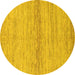 Round Machine Washable Abstract Yellow Modern Rug, wshabs1693yw