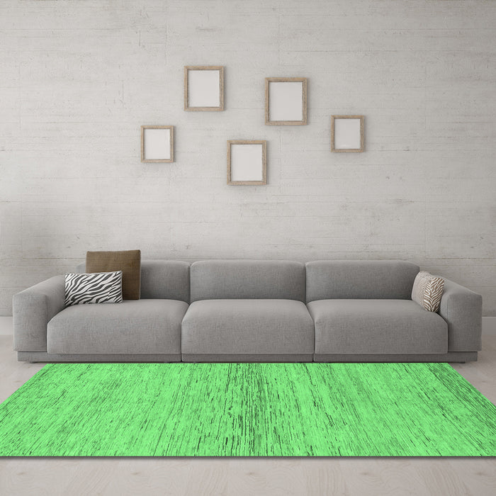 Machine Washable Abstract Emerald Green Modern Area Rugs in a Living Room,, wshabs1693emgrn