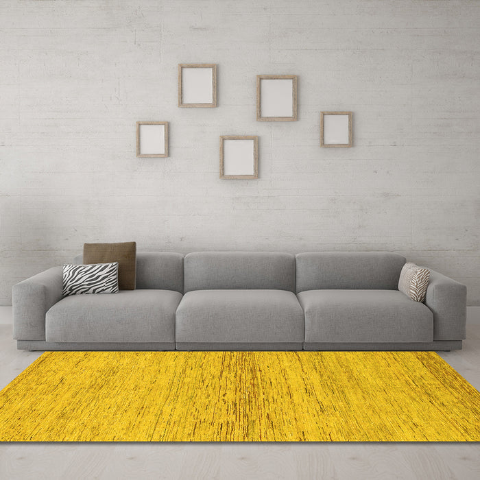 Machine Washable Abstract Yellow Modern Rug in a Living Room, wshabs1693yw