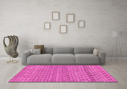 Machine Washable Abstract Pink Modern Rug in a Living Room, wshabs1694pnk