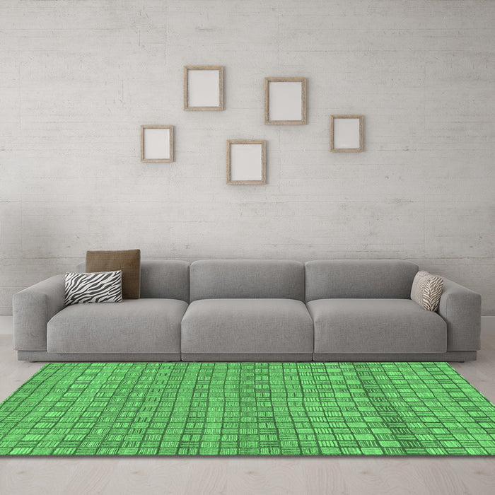 Machine Washable Abstract Emerald Green Modern Area Rugs in a Living Room,, wshabs1694emgrn