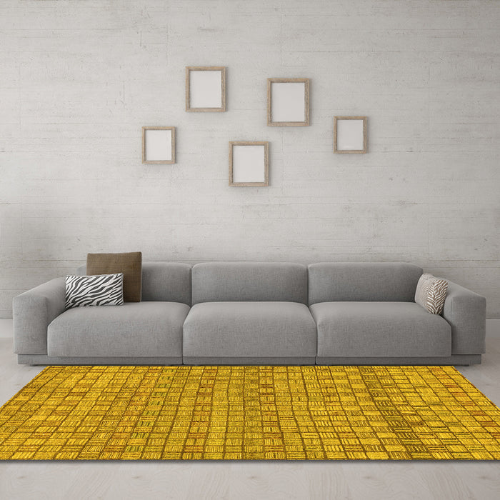Machine Washable Abstract Yellow Modern Rug in a Living Room, wshabs1694yw