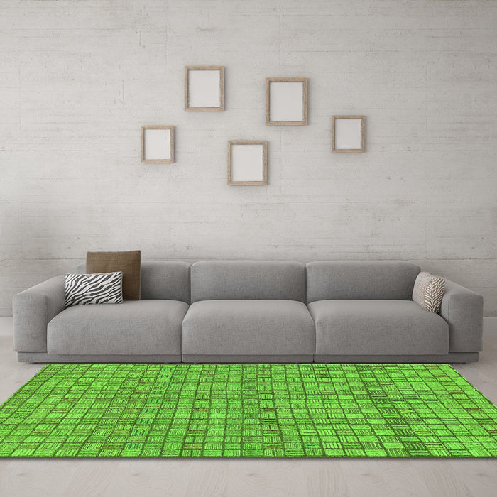 Machine Washable Abstract Green Modern Area Rugs in a Living Room,, wshabs1694grn