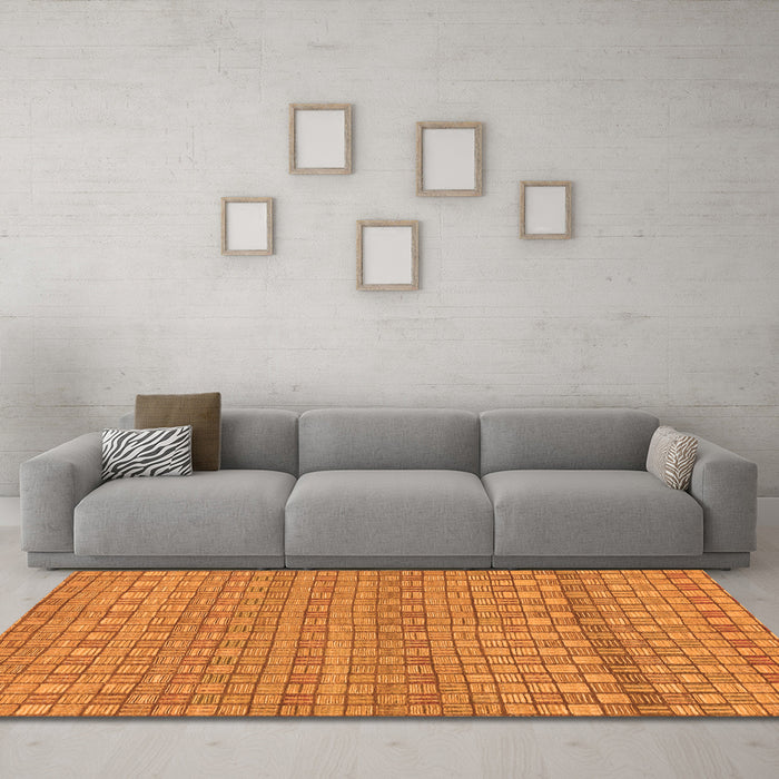 Machine Washable Abstract Orange Modern Area Rugs in a Living Room, wshabs1694org