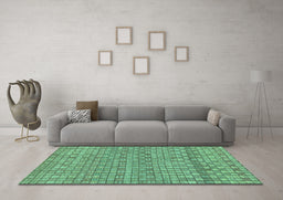 Machine Washable Abstract Turquoise Modern Area Rugs in a Living Room,, wshabs1694turq