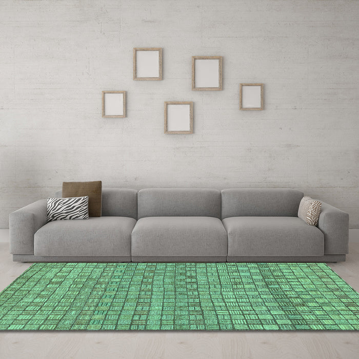 Machine Washable Abstract Turquoise Modern Area Rugs in a Living Room,, wshabs1694turq