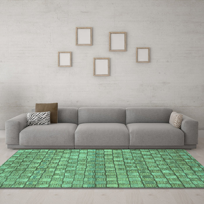Machine Washable Abstract Turquoise Modern Area Rugs in a Living Room,, wshabs1695turq