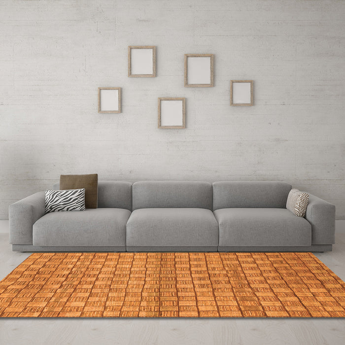 Machine Washable Abstract Orange Modern Area Rugs in a Living Room, wshabs1695org