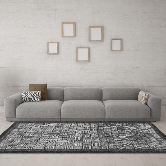 Machine Washable Abstract Gray Modern Rug in a Living Room,, wshabs1696gry