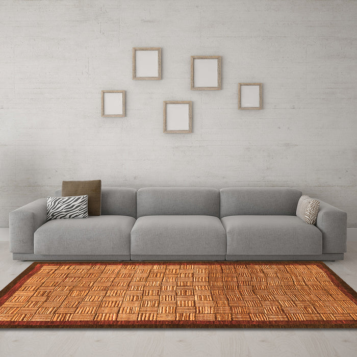 Machine Washable Abstract Orange Modern Area Rugs in a Living Room, wshabs1696org