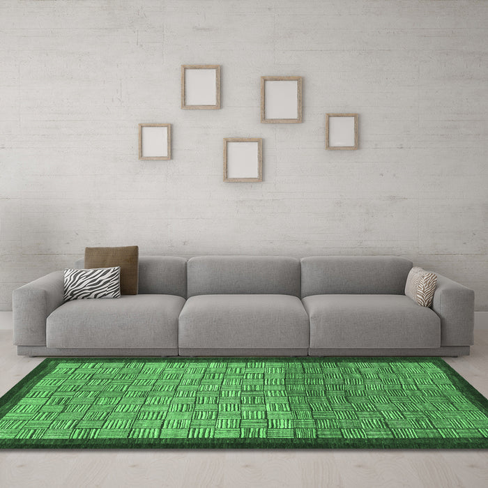 Machine Washable Abstract Emerald Green Modern Area Rugs in a Living Room,, wshabs1696emgrn