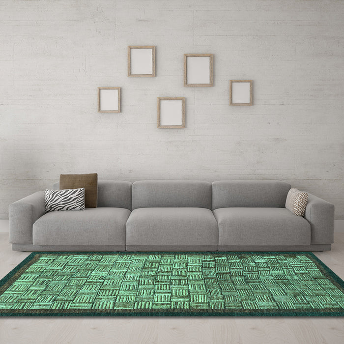 Machine Washable Abstract Turquoise Modern Area Rugs in a Living Room,, wshabs1696turq