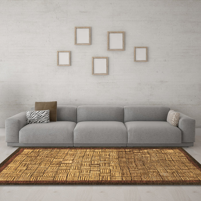 Machine Washable Abstract Brown Modern Rug in a Living Room,, wshabs1696brn