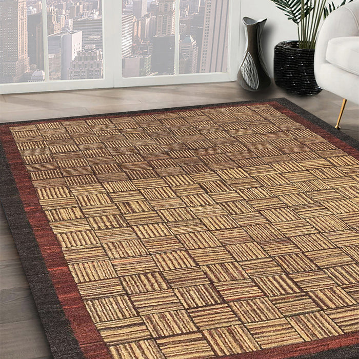 Abstract Red Brown Modern Rug in Family Room, abs1696