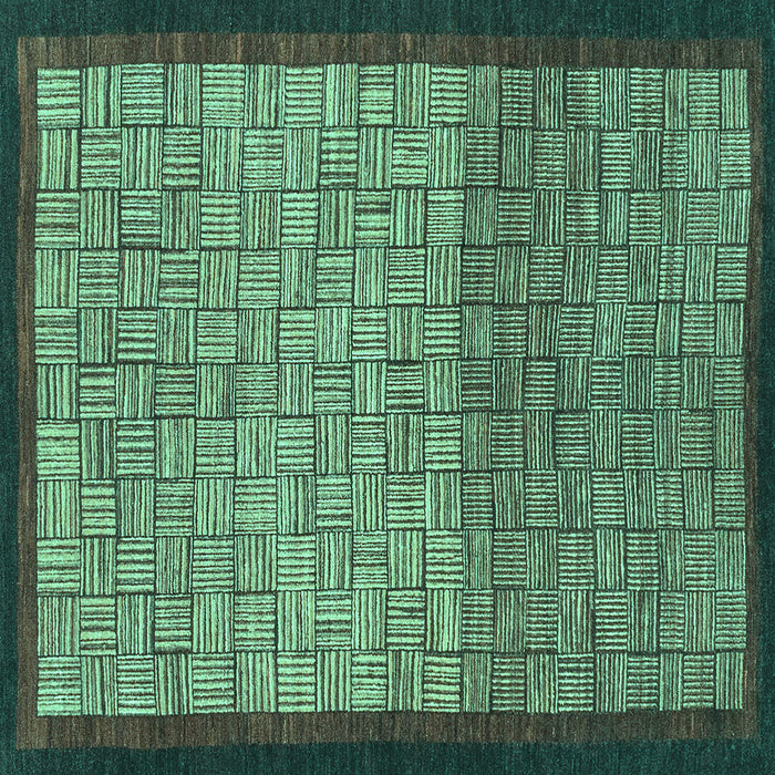 Square Machine Washable Abstract Turquoise Modern Area Rugs, wshabs1696turq