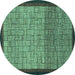 Round Machine Washable Abstract Turquoise Modern Area Rugs, wshabs1696turq