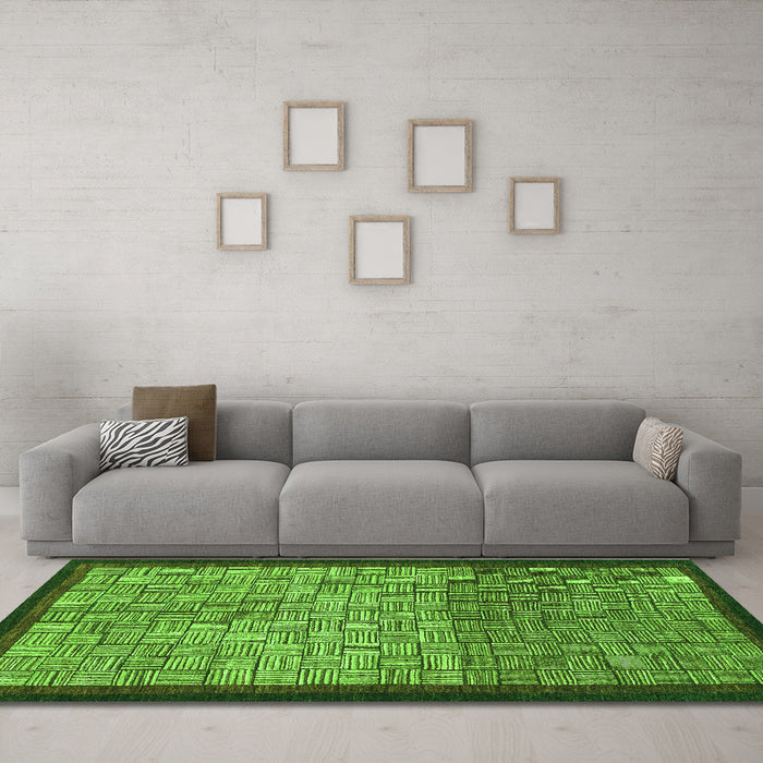 Machine Washable Abstract Green Modern Area Rugs in a Living Room,, wshabs1696grn