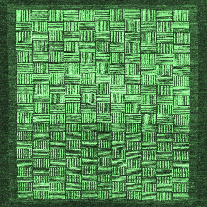 Square Machine Washable Abstract Emerald Green Modern Area Rugs, wshabs1696emgrn