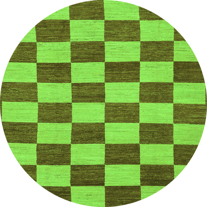 Round Machine Washable Checkered Green Modern Area Rugs, wshabs1697grn