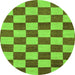 Round Machine Washable Checkered Green Modern Area Rugs, wshabs1697grn