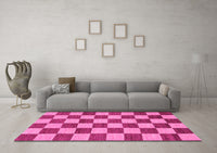 Machine Washable Checkered Pink Modern Rug, wshabs1697pnk