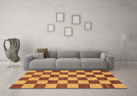 Machine Washable Checkered Brown Modern Rug, wshabs1697brn