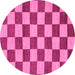 Round Checkered Pink Modern Rug, abs1697pnk