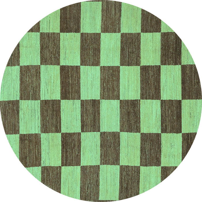 Round Machine Washable Checkered Turquoise Modern Area Rugs, wshabs1697turq