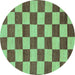 Round Machine Washable Checkered Turquoise Modern Area Rugs, wshabs1697turq