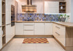 Abstract Orange Checkered Rug in a Kitchen, abs1697