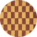 Round Machine Washable Checkered Brown Modern Rug, wshabs1697brn