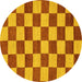 Round Machine Washable Checkered Yellow Modern Rug, wshabs1697yw