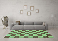 Machine Washable Checkered Turquoise Modern Rug, wshabs1697turq