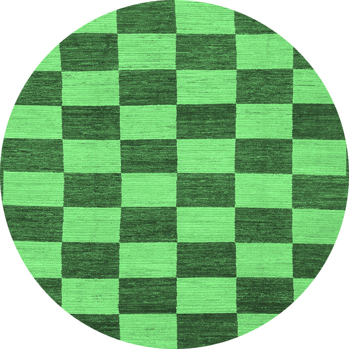 Round Machine Washable Checkered Emerald Green Modern Area Rugs, wshabs1697emgrn